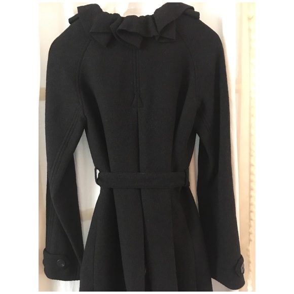 Rebecca Taylor Belted Ruffle Coat BLACK 2/4/6/XS/S - Picture 6 of 8